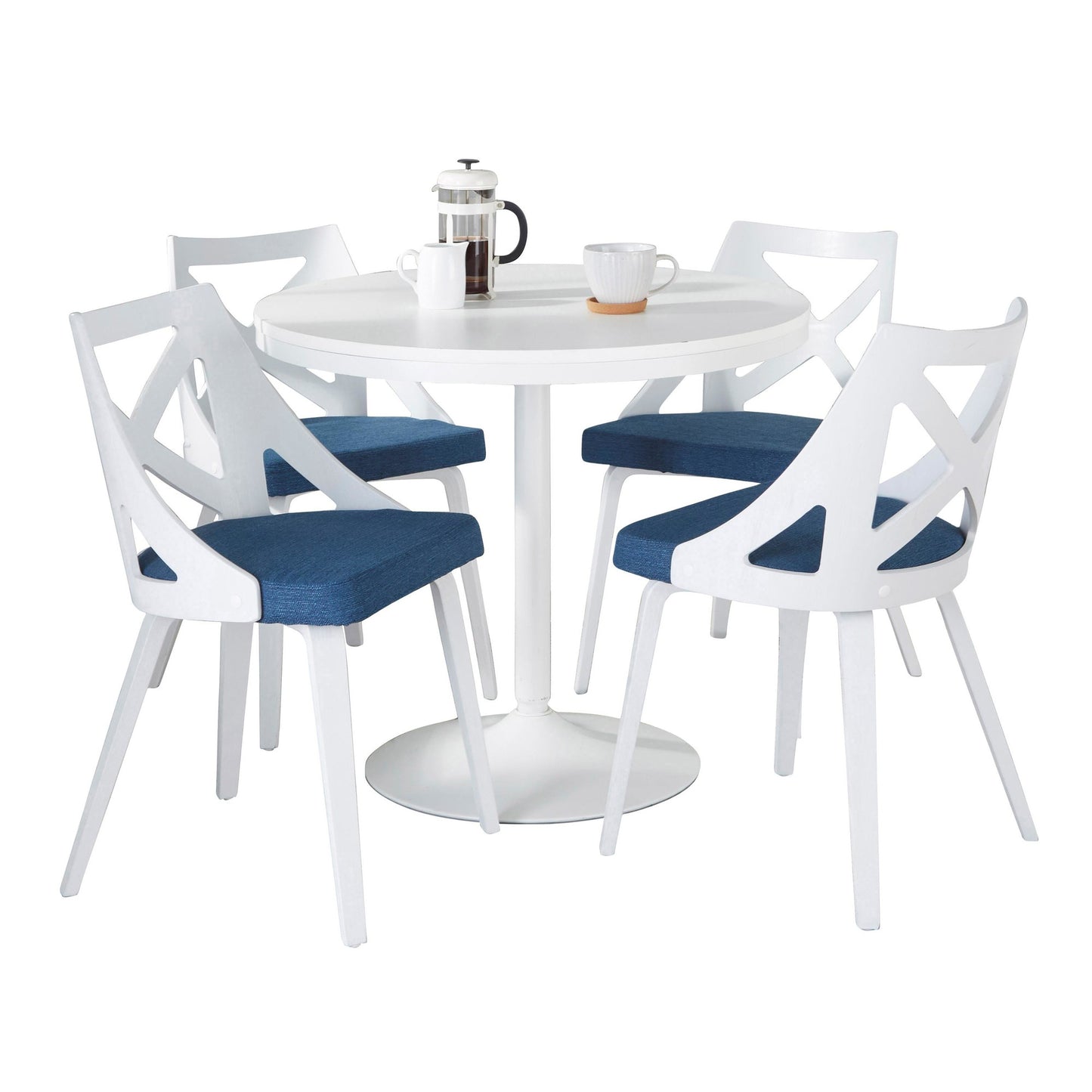 Dakota-Charlotte Contemporary 5 Piece Dining Set in White Steel, Grey Fabric