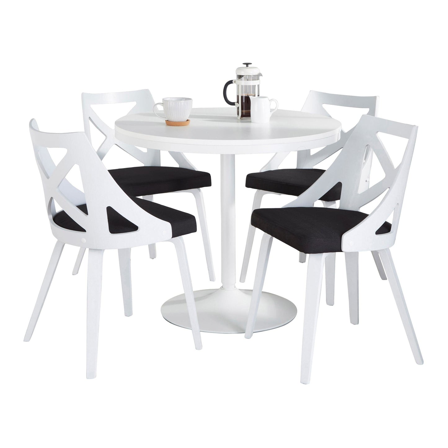 Dakota-Charlotte Contemporary 5 Piece Dining Set in White Steel, Charcoal Fabric