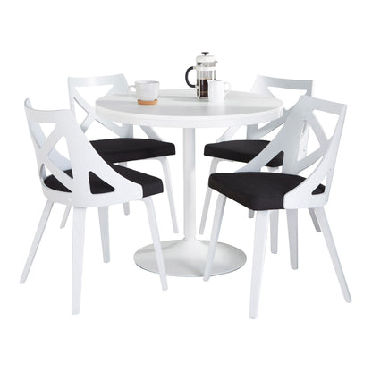 Dakota-Charlotte Contemporary 5 Piece Dining Set in White Steel, Charcoal Fabric