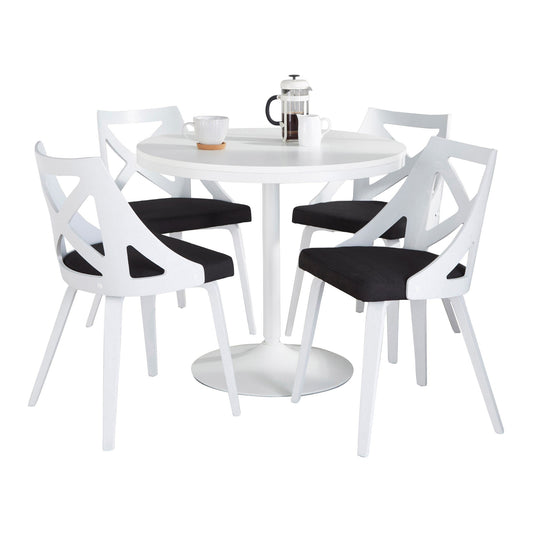 Dakota-Charlotte Contemporary 5 Piece Dining Set in White Steel, Charcoal Fabric