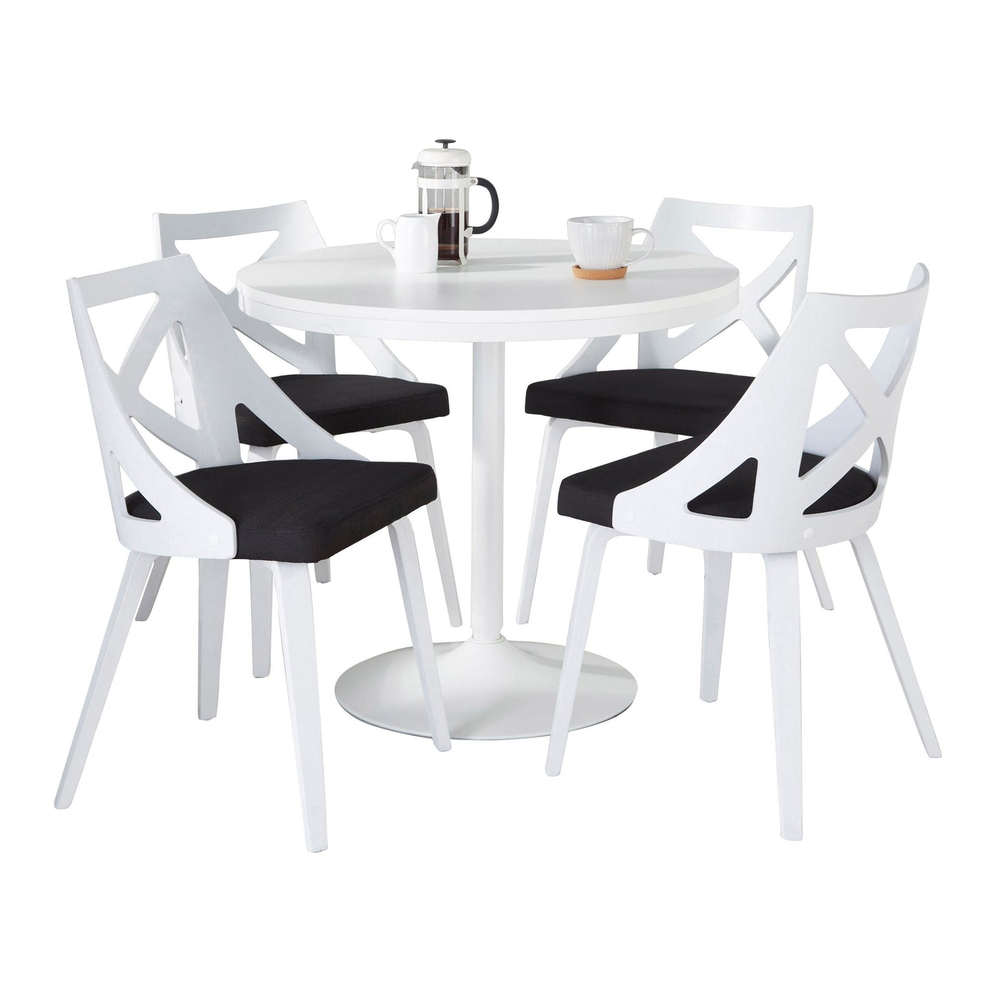 Dakota-Charlotte Contemporary 5 Piece Dining Set in White Steel, Charcoal Fabric