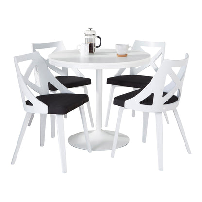 Dakota-Charlotte Contemporary 5 Piece Dining Set in White Steel, Charcoal Fabric