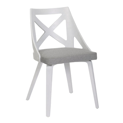 Dakota-Charlotte Contemporary 5 Piece Dining Set in White Steel, Light Grey Fabric