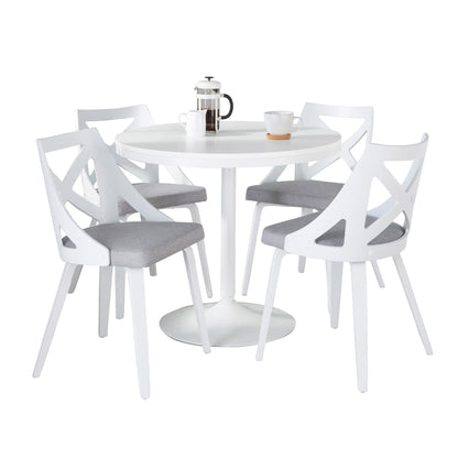 Dakota-Charlotte Contemporary 5 Piece Dining Set in White Steel, Light Grey Fabric