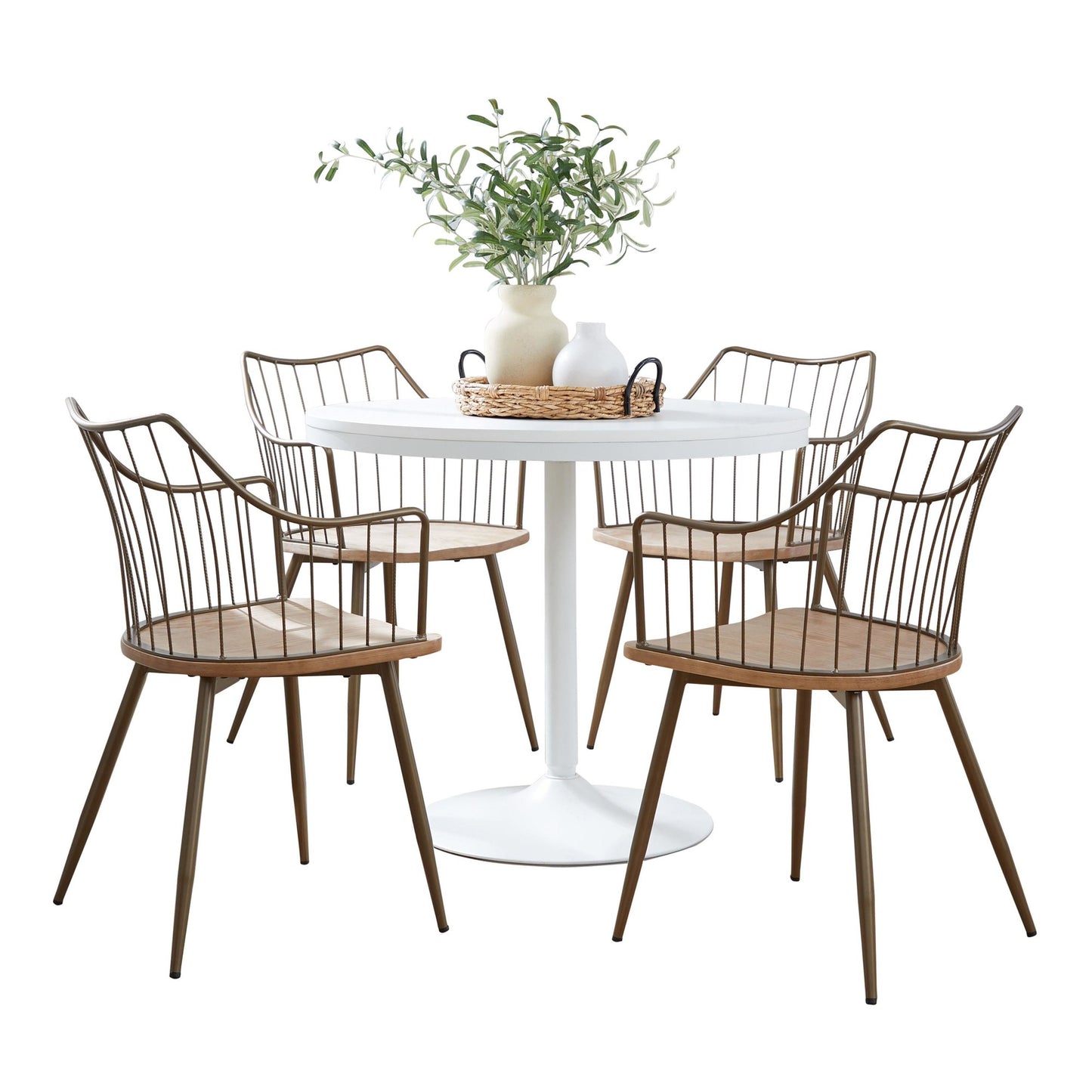 Dakota-Winston Contemporary Dining Set in White - 5 Piece