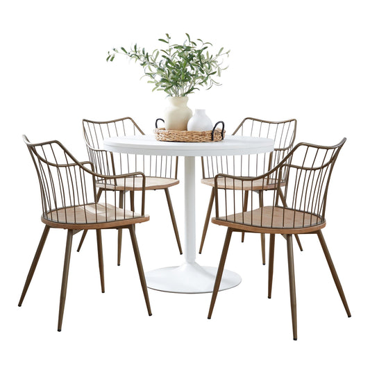 Dakota-Winston Contemporary Dining Set in White - 5 Piece
