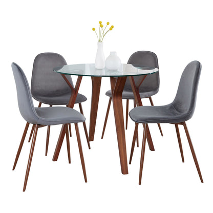 Folia Round Pebble Mid-Century Modern 5 Piece Dining Set, Grey Velvet