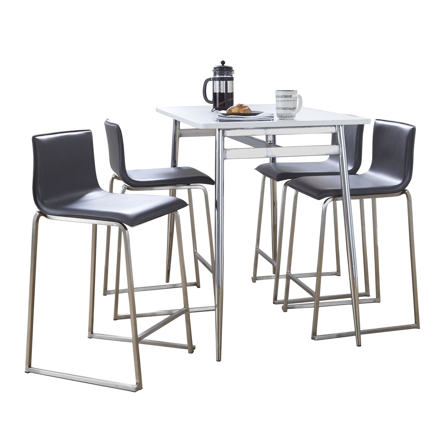 Marcel-Mara Upholstered Counter Height Dining Set - 5 Piece, Grey