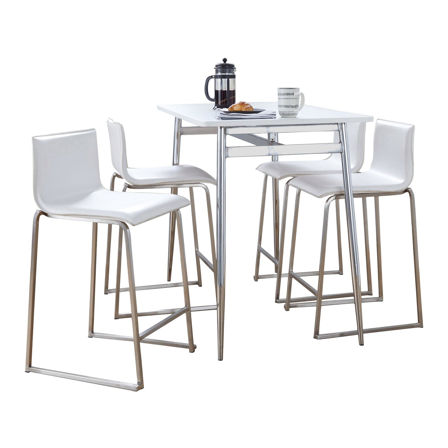 Marcel-Mara Upholstered Counter Height Dining Set - 5 Piece, White