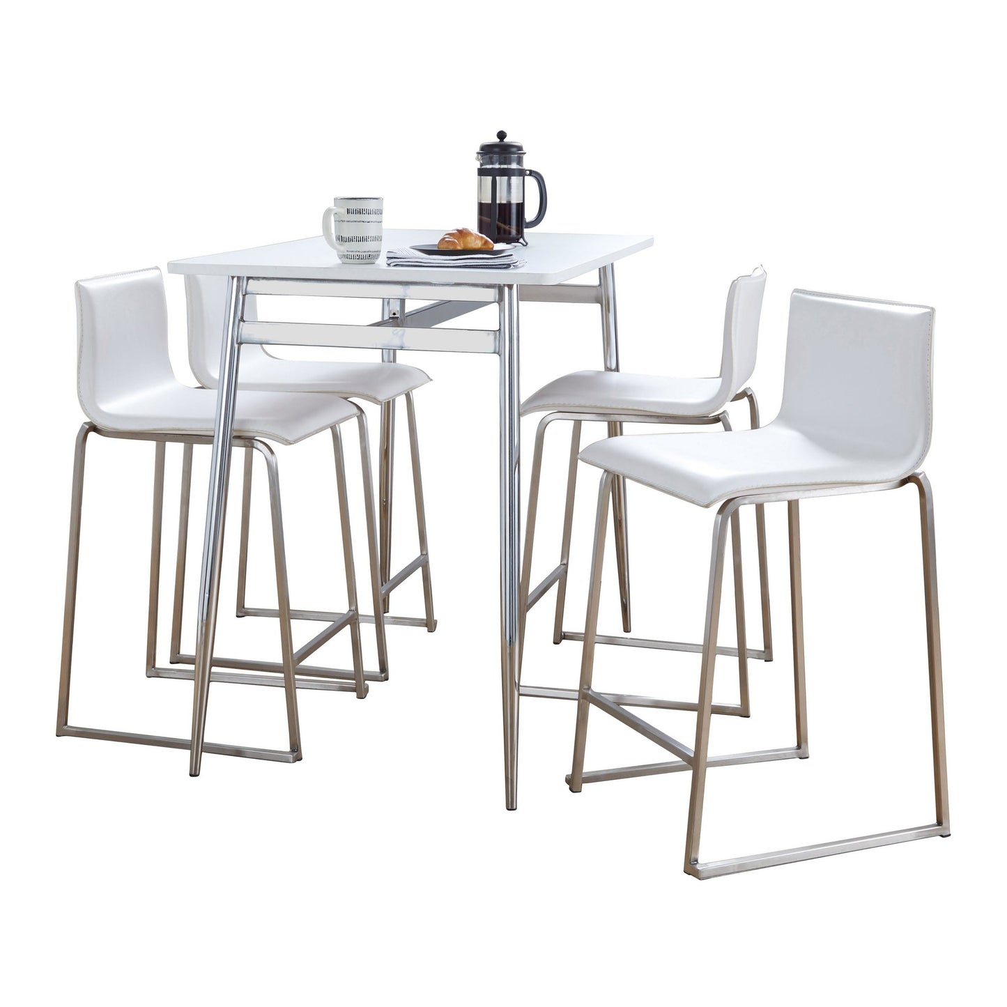 Marcel-Mara Upholstered Counter Height Dining Set - 5 Piece, White